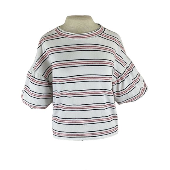 Code X Mode Striped Crop Balloon Sleeve Top Small - Picture 1 of 12